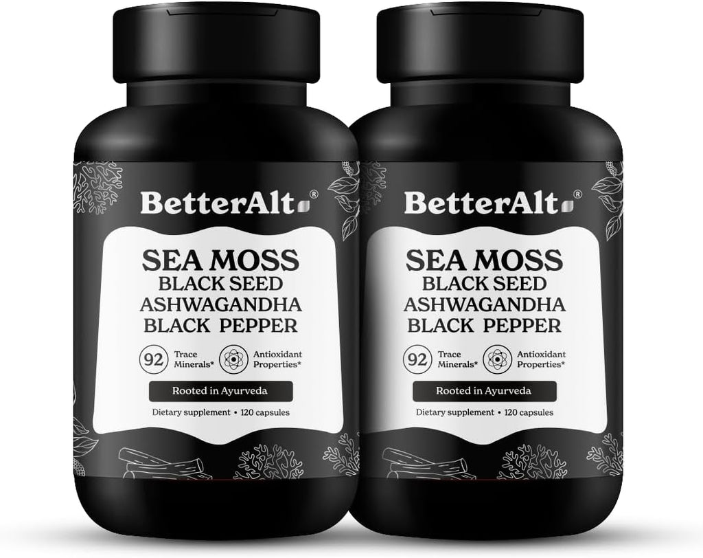 Sea Moss Capsules Pack of 2 with Black Seed Oil, Ashwagandha & Black Pepper for Stamina, Strength & Endurance- High Potency Sea Moss Supplement - 60 Servings, 240 Capsules