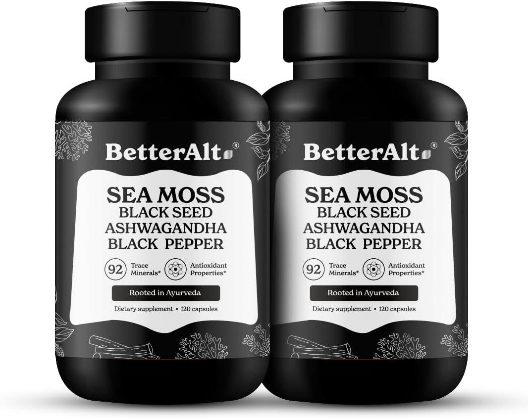 Sea Moss Capsules Pack of 2 with Black Seed Oil, Ashwagandha & Black Pepper for Stamina, Strength & Endurance- High Potency Sea Moss Supplement - 60 Servings, 240 Capsules