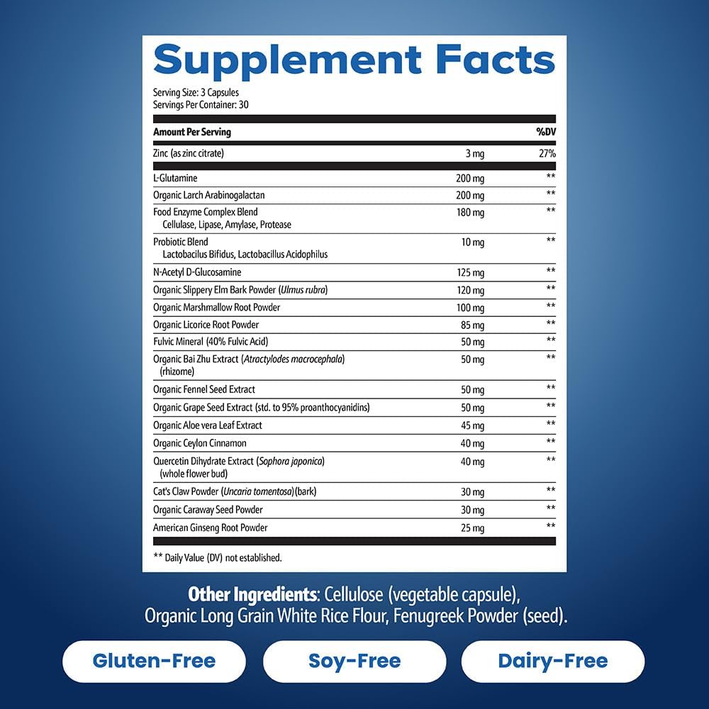 Gut Repair 360: Natural Formulated Formula Emerged from The Lab - Pure Essence Organic Capsules Non-GMO Gluten-Free Soy-Free Dairy-Free USA Made - Supporting Your Healthy Gut
