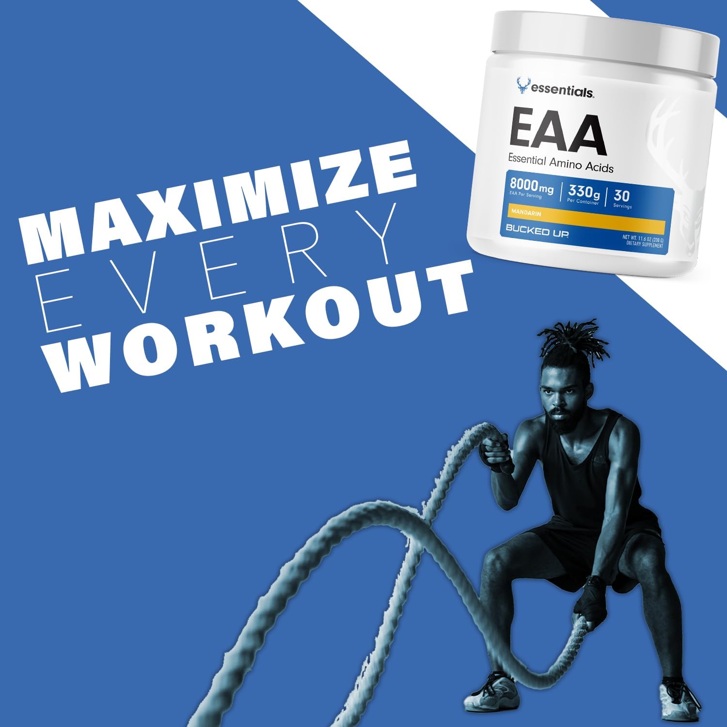 Bucked Up Essential Amino Acids - EAA Powder - Easy Mix, Non Clumping Formula - for Pre/Intra Workout - Mandarin Flavor - 30 Servings - 11.6 oz