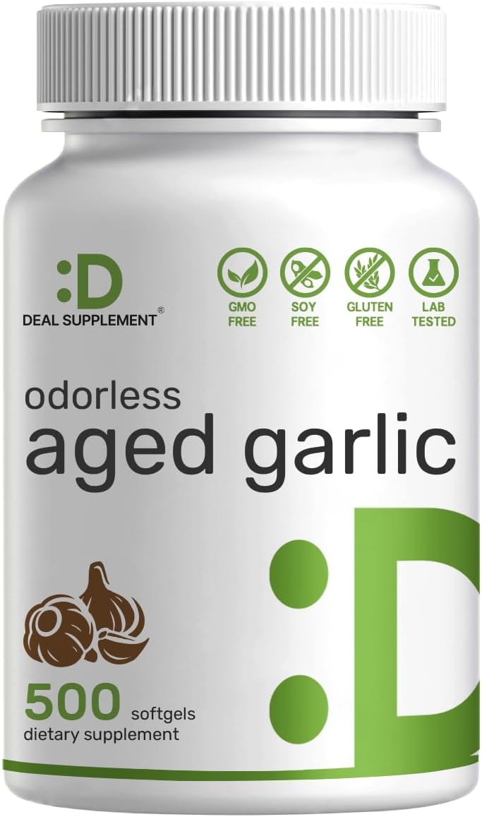 DEAL SUPPLEMENT Odorless Aged Garlic Pills, 6,000mg Per Serving, 500 Softgels – 24:1 Garlic Oil Extract – Fresh Allium Sativum Bulb Source – Heart & Immune Antioxidant Supplements – Non-GMO