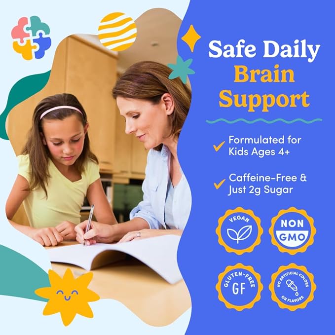 FIRST DAY Kids Focus & Brain Supplement Gummies Ages 4+ | Attention & Calm Support with Cognizin® Citicoline & Phosphatidylserine | Organic, Vegan | 30-Day Supply