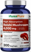 NusaPure Reishi Mushroom Extract 20:1 Extract, 200 mg Equivalent to 4000mg per Capsule 300 Veggie Caps Vegan, Non-GMO, Gluten-Free