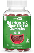 Elderberry Zinc Gummies - Organic Sambucus Elderberry Gummies with Zinc and Vitamin C - Vegan Immune Support for Adults and Kids - Chewable Elderberries Supplements for Immunity Boost - 60 Gummies