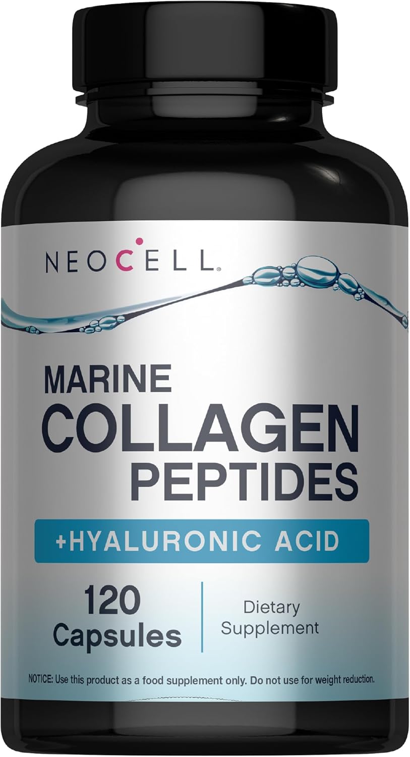 NeoCell Marine Collagen With Collagen Type 1 and 3 and Hyaluronic Acid, With Hydrolyzed Collagen, Skin Health Supplement, Capsule, 120 Count, 1 Bottle