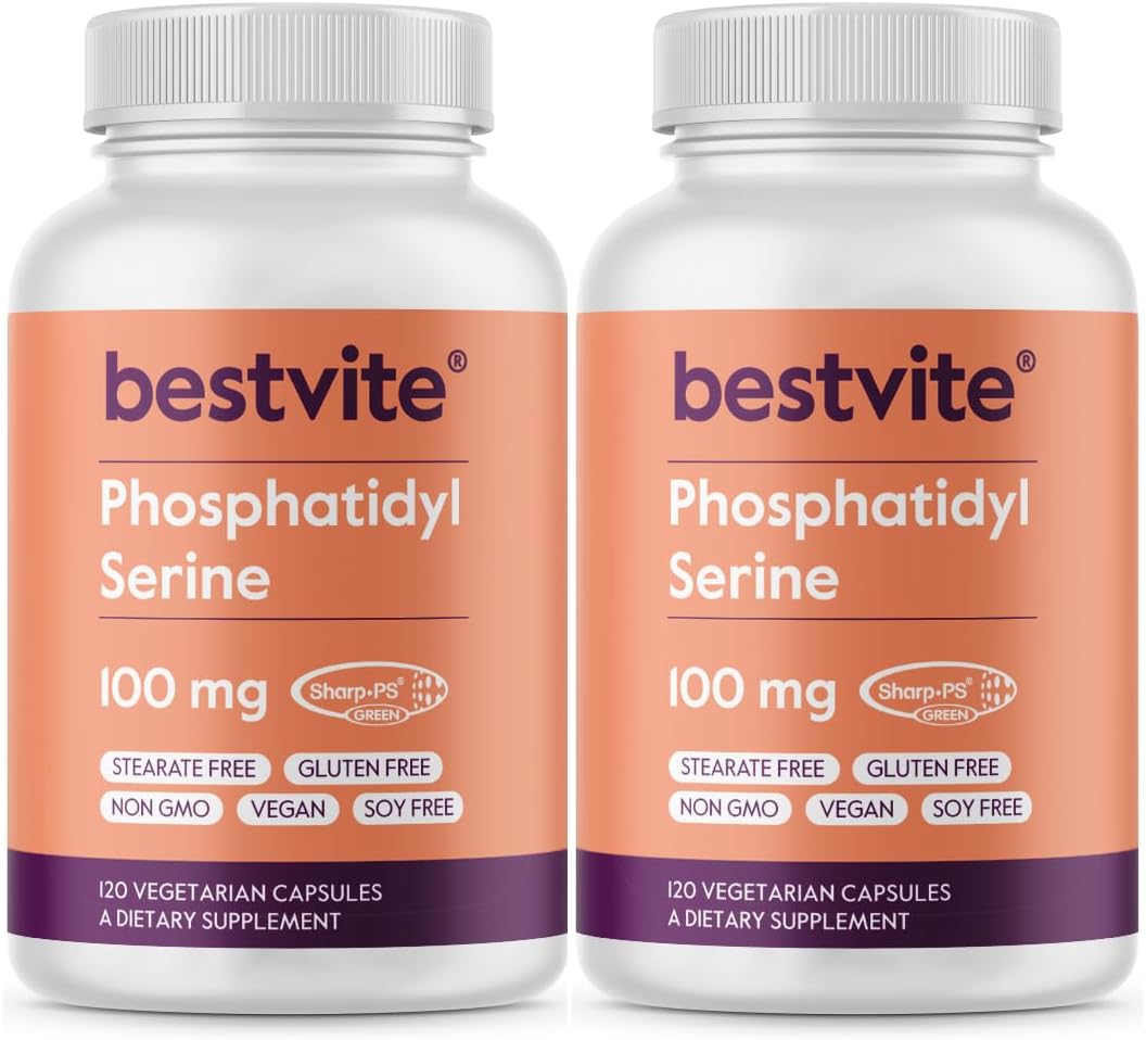 BESTVITE Phosphatidylserine 100mg per Capsule (240 Vegetarian Capsules) (120x2) with Sharp-PS® Green - Patented and Clinically Tested - Stearate Free - Soy Free - Gluten Free - Vegan - Non GMO