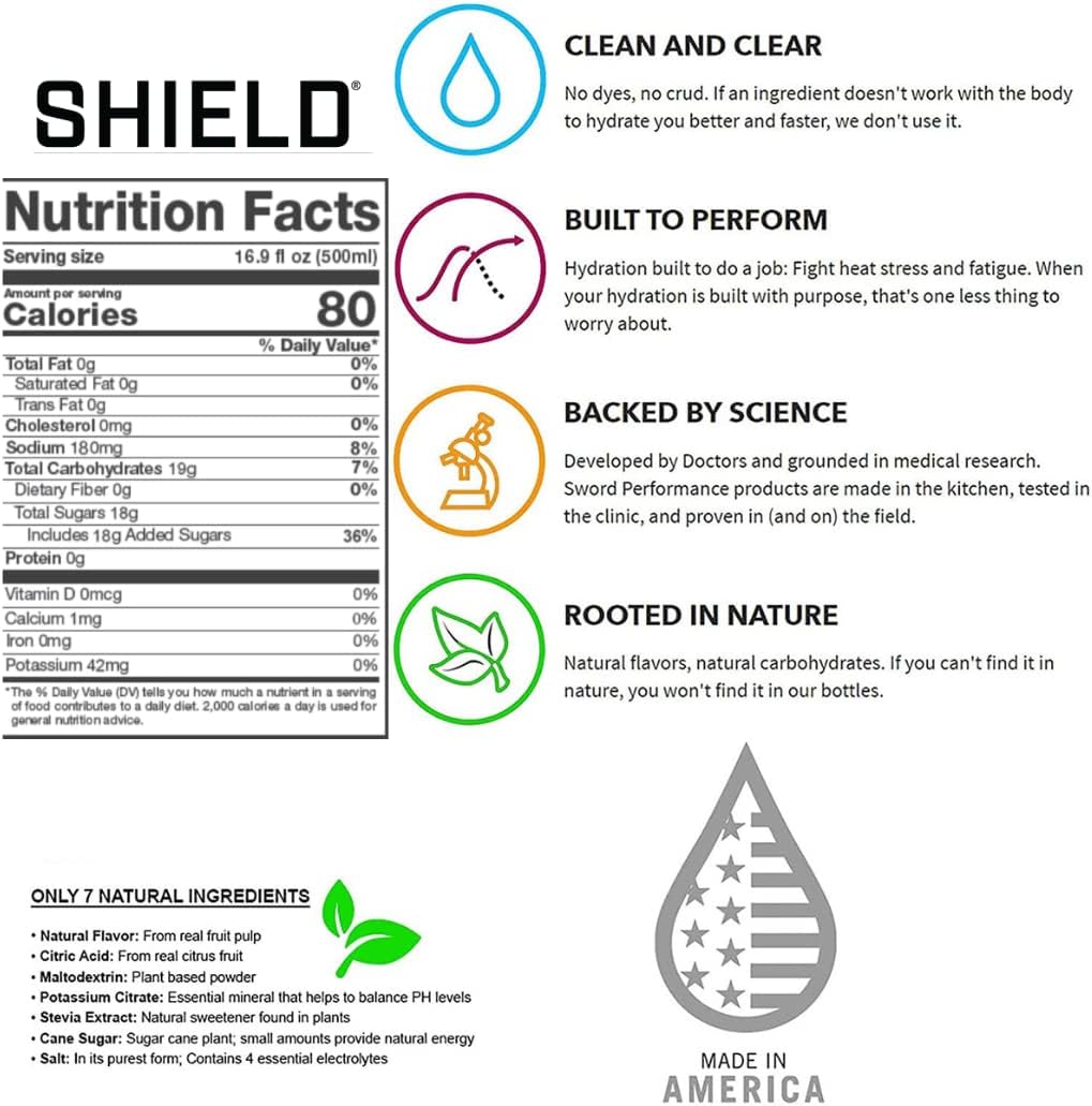 SHIELD® Electrolyte Replenisher | 32ct Powder Stick Packs – Refreshing, Clean, & Clear Hydration, No Artificial Colors/Dyes, No HFCS, Balanced Electrolyte Replenishment, and Real Fruit Flavor
