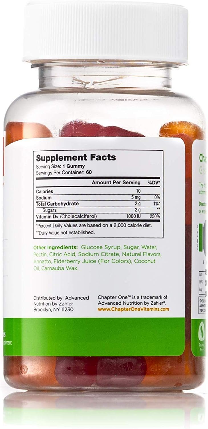 Zahler - Chapter One Vitamin D 3 1000 IU Gummies (60 Flavored Gummies) - Certified Kosher Chewable Vitamin D3 Gummies for Kids & Adults - VIT D3 Supplements - Made in USA Vitamin D Gummies