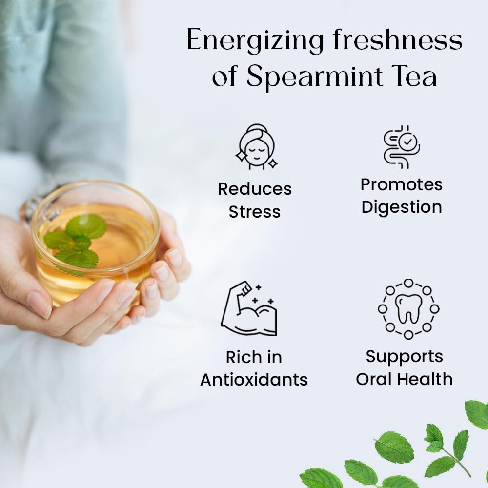 Spearmint Tea Bags 100 Count Herbal Tea Bags PCOS RELIEF Balances Hormones Support Digestion Refreshing Aromatic and Minty Gluten Free Caffeine Free Tea 100% Pure Spearmint leaves | Pyramid Tea bags