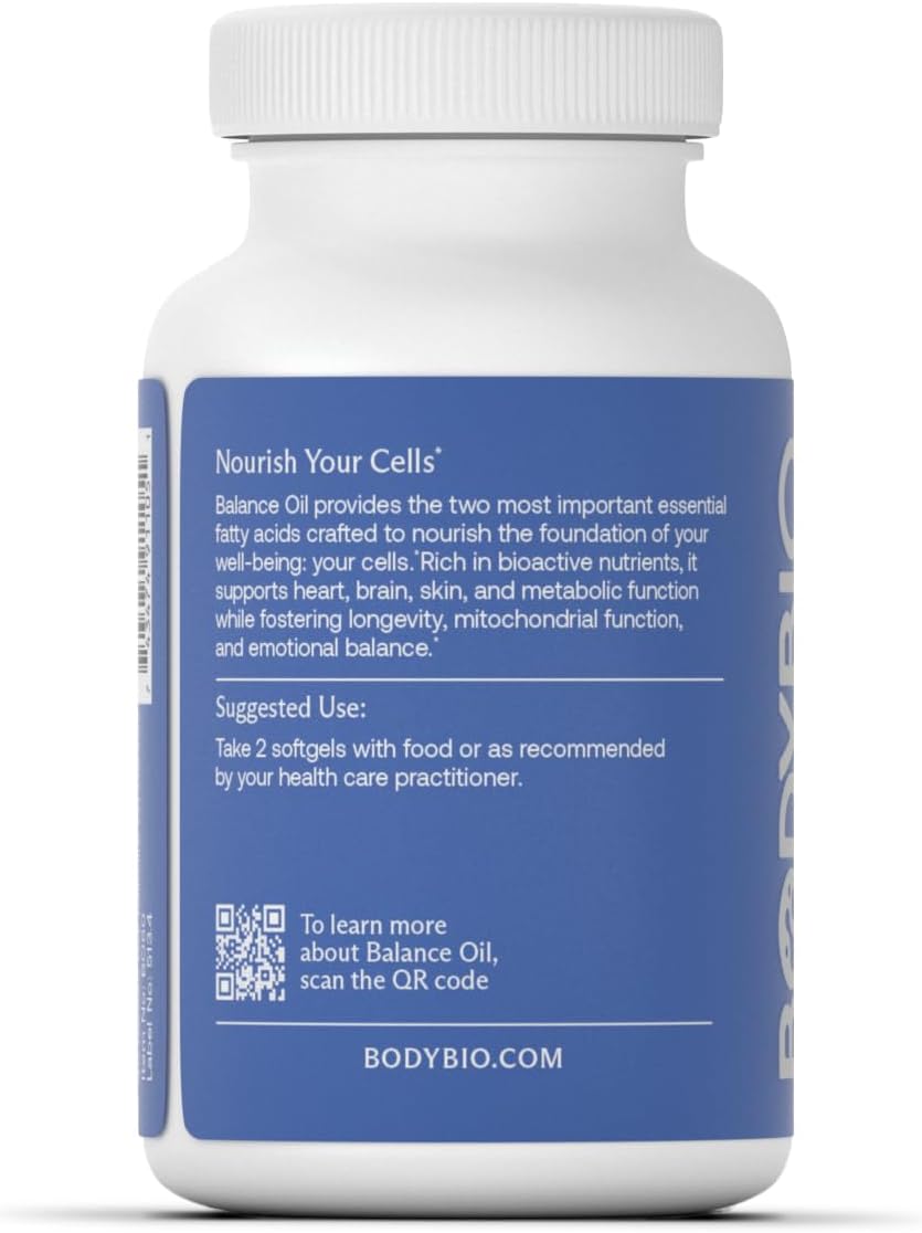 BodyBio Balance Oil - Vegan Omega 3 6 Supplement – Cold-Pressed Safflower & Flaxseed Oil – Supports Brain Function, Healthy Skin, and Mood