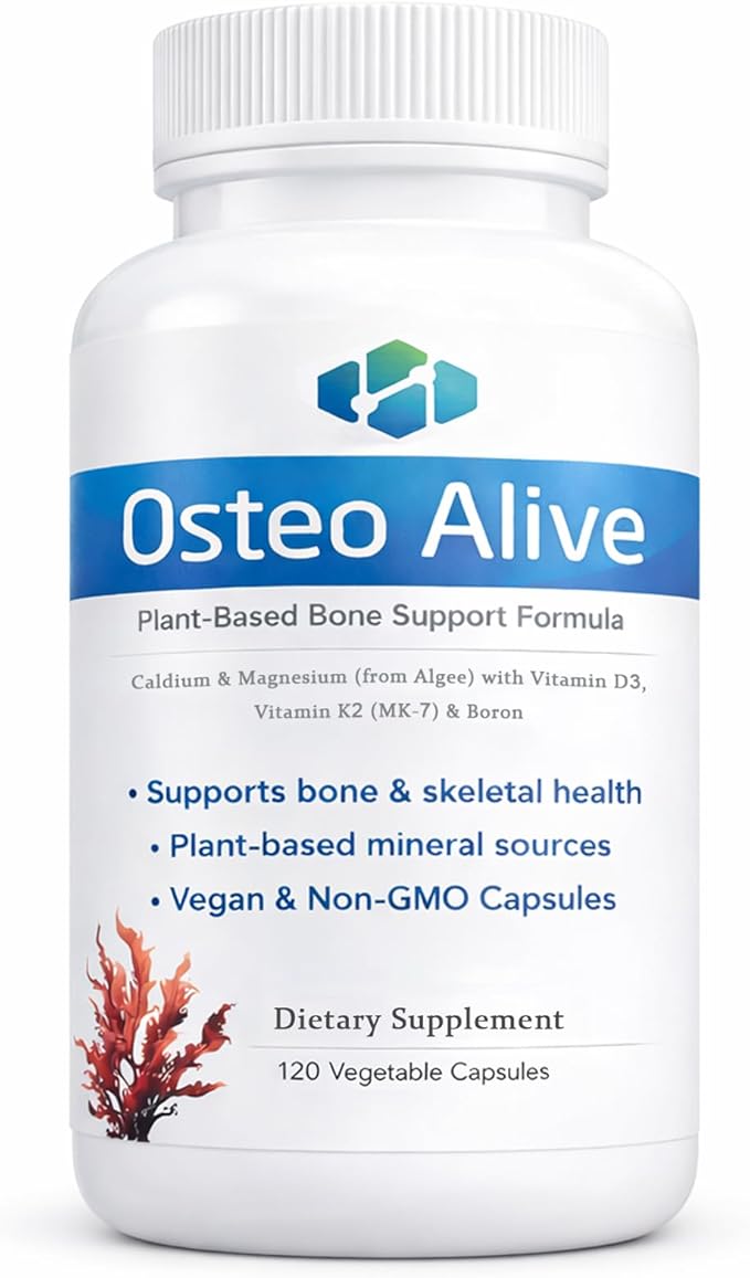 Osteo Alive Bone Support, with Plant-Based Calcium & Magnesium (from Algae), Vitamin D3 (from Lichen), Vitamin K2 (MK-7), Boron & BioPerine, Helps Support Bone & Skeletal Health