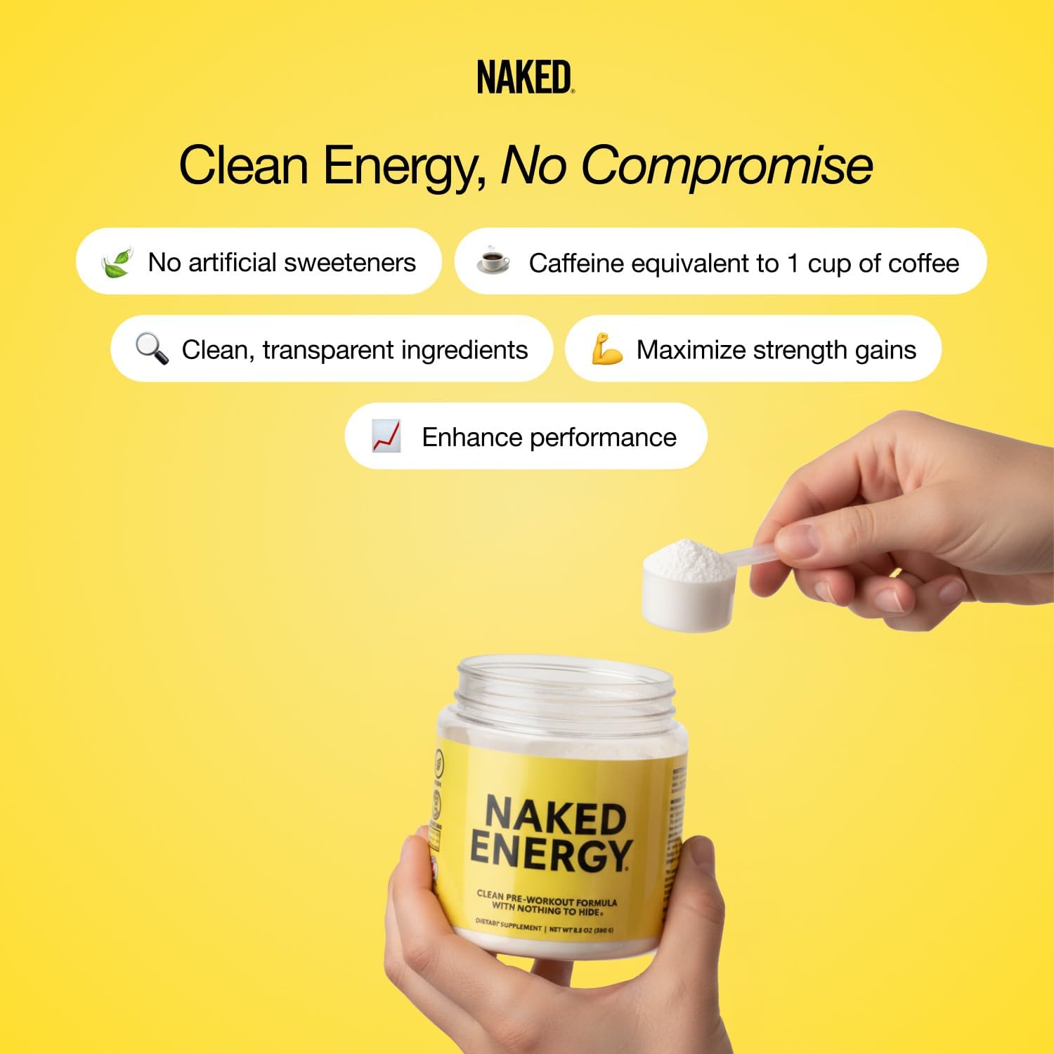 NAKED Energy - Pure Pre Workout Powder for Men and Women, Vegan, Unflavored, Healthy Pre Workout - No Added Sweeteners, Colors Or Flavors - 50 Servings