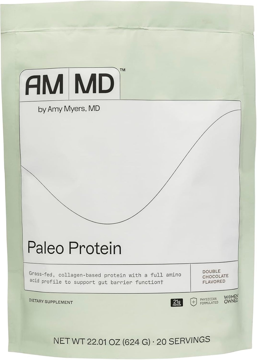 Amy Myers MD Paleo Protein Powder - Double Chocolate, 20 Servings - Collagen-Based Gut Function Support - Gluten-Free & Non-Dairy Protein Supplement