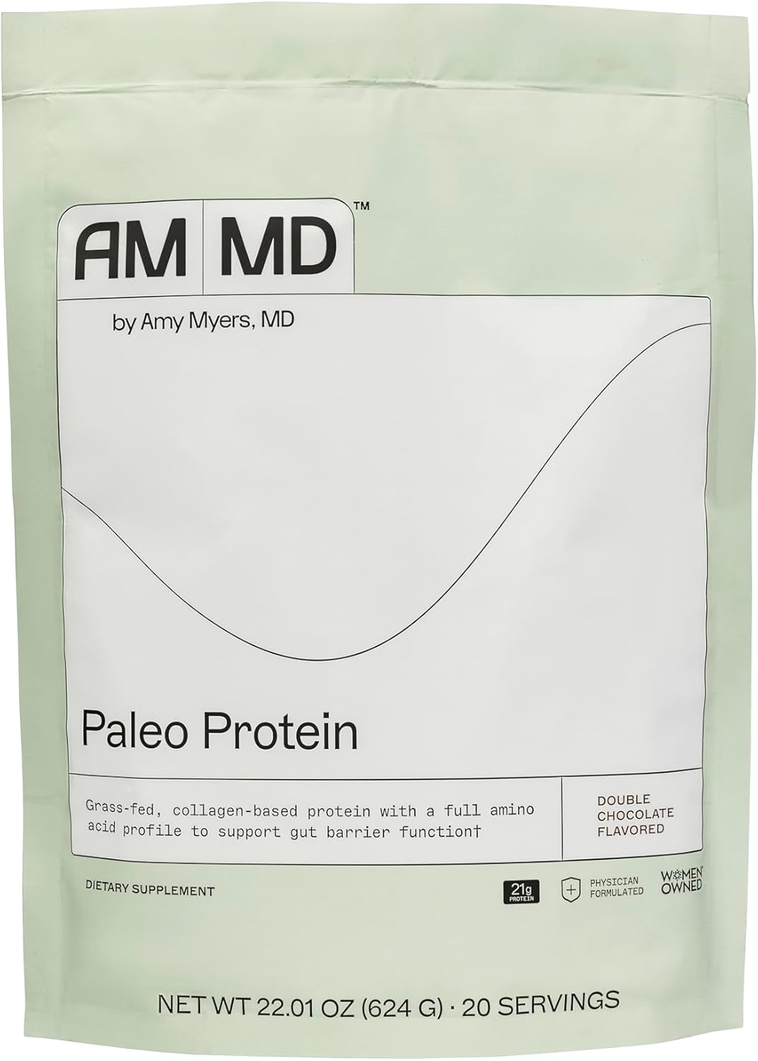 Amy Myers MD Paleo Protein Powder - Double Chocolate, 20 Servings - Collagen-Based Gut Function Support - Gluten-Free & Non-Dairy Protein Supplement