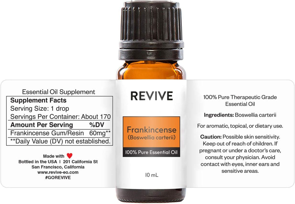 Frankincense Boswellia Carterii 10mL Essential Oil by Revive Essential Oils -100% Pure Therapeutic Grade, Diffusion, Massage, Aromatherapy, Skin & Hair Care, Cruelty Free, Unrefined with No Fillers
