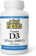Natural Factors - Vitamin D3 5000 IU, Supports Healthy Bones, 120 Soft Gels