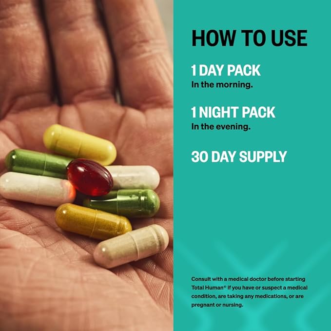 ONNIT Total Human Adult Multivitamin Dietary Supplement Comprehensive Capsule Packs with Day and Night Support, Daily Vitamin Packs for Men and Women, Dietary Supplement Capsules, 30-Day Supply