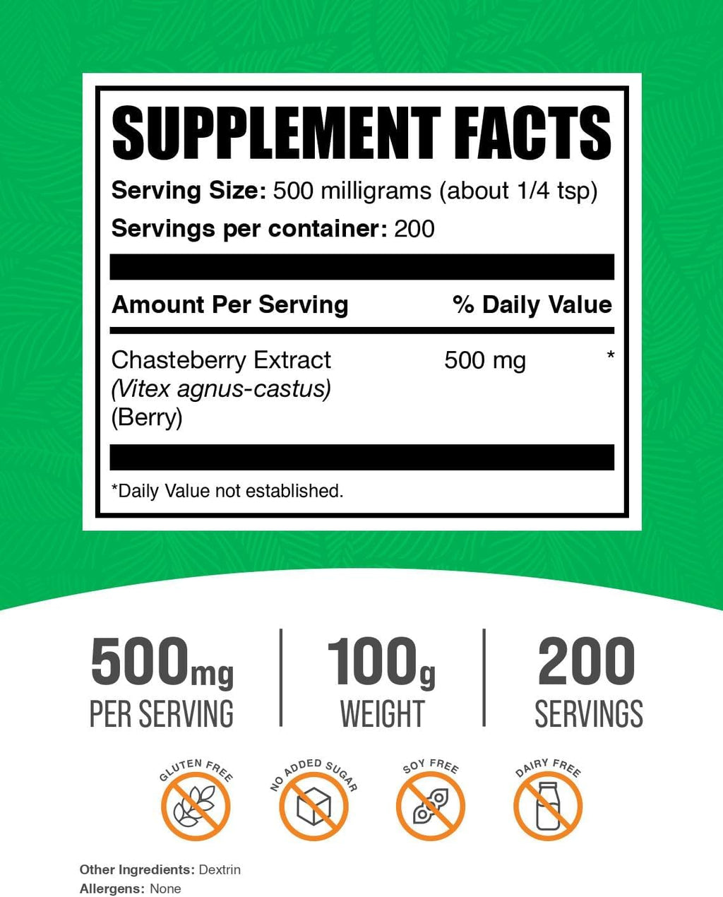 BulkSupplements.com Chasteberry Extract Powder - from Vitex Berry, Herbal Supplement - Vegan & Gluten Free, 500mg per Serving, 100g (3.5 oz) (Pack of 1)