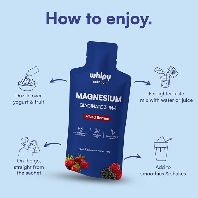 Liquid Magnesium Glycinate On The Go 3 in 1 Magnesium Citrate Liquid, Malate, Liquid Magnesium Supplement to Supports Sleep, Calm, Muscle Recovery, Energy & Fast Absorbing Travel Friendly15 Sachets