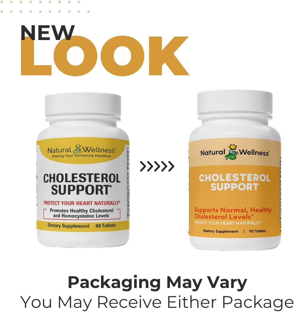 Natural Wellness Cholesterol Support – Herbal & Nutrient Supplement for Healthy Cholesterol Levels, Heart Function, Artery Health & Circulation – Cardiovascular Support Formula – 90 Tablets
