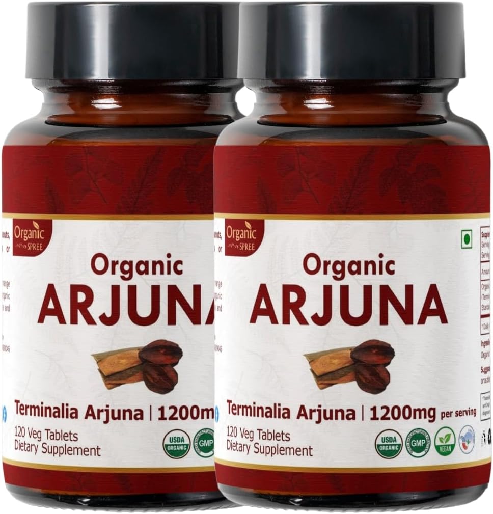 Arjuna 120 Tablets – USDA Organic Terminalia Arjuna Supplement – Supports Heart & Cardiovascular Health* - Pack of 2