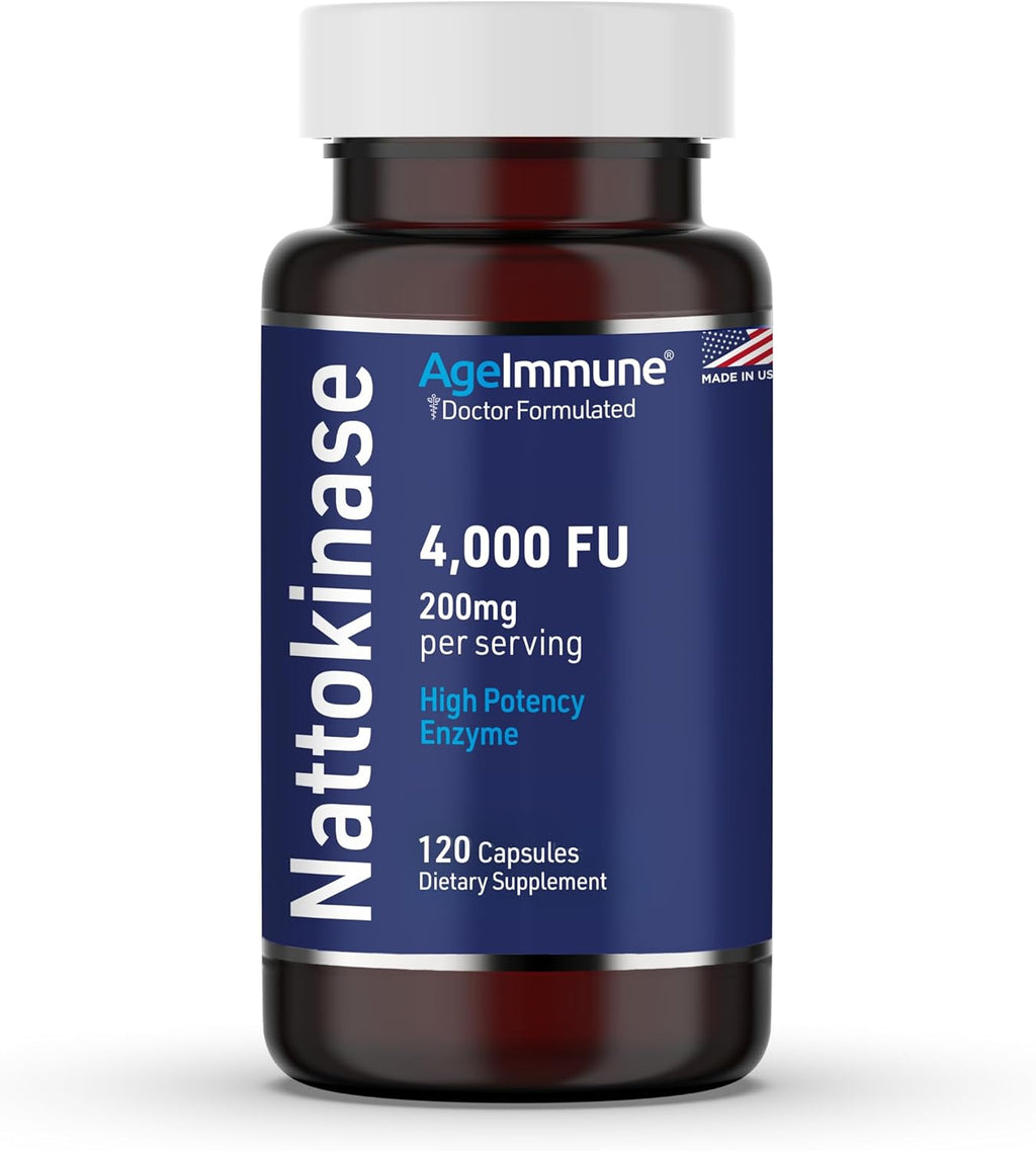 Nattokinase Supplement 4000 FU 200mg - Enzyme - Cardiovascular Support 120 Capsules -Derived from Japanese Natto - Made in The USA Without Magnesium Stearate.