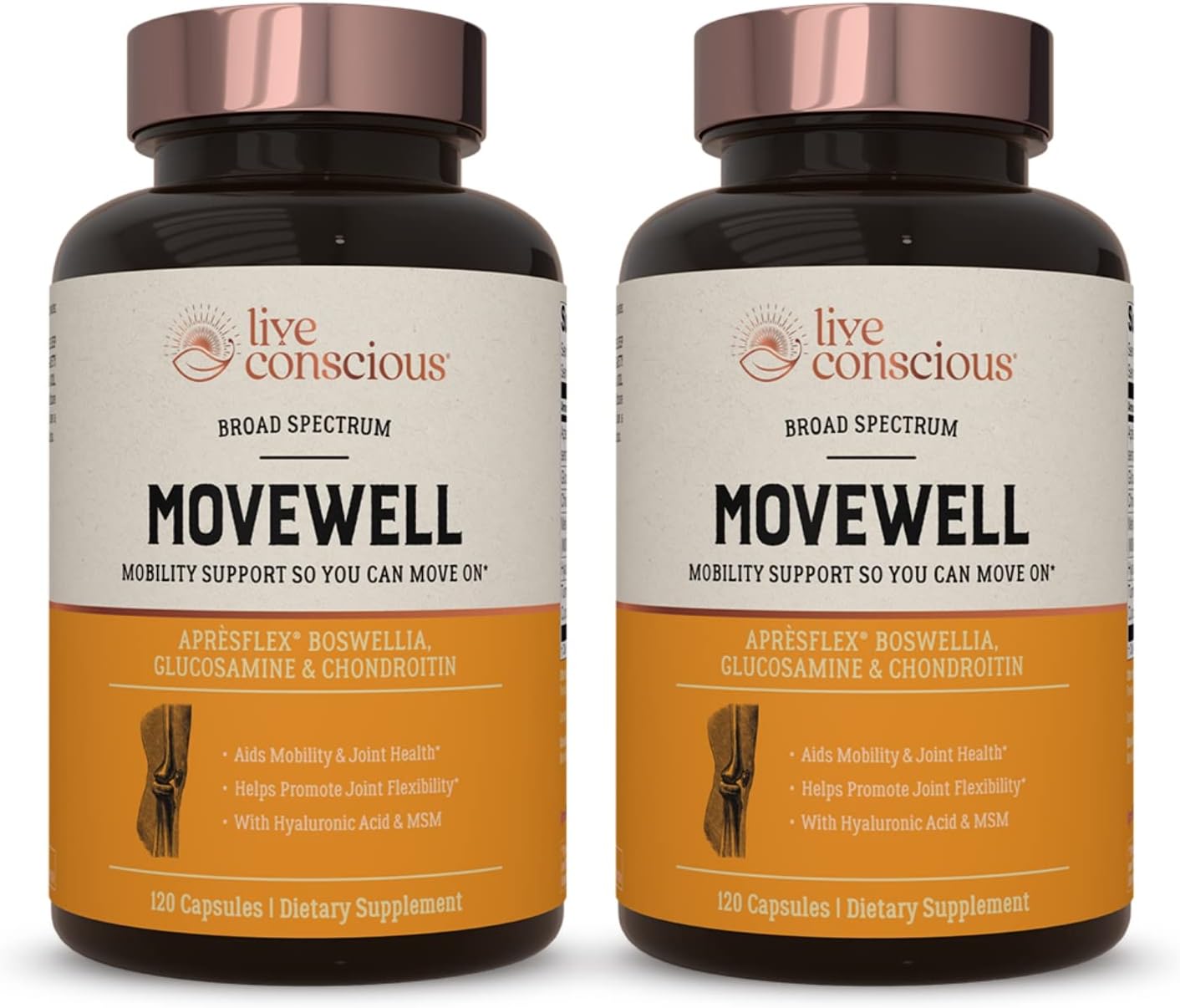 MoveWell by LiveConscious Glucosamine Chondroitin with MSM, Hyaluronic Acid, and More | Joint Health Supplement (2-Pack)