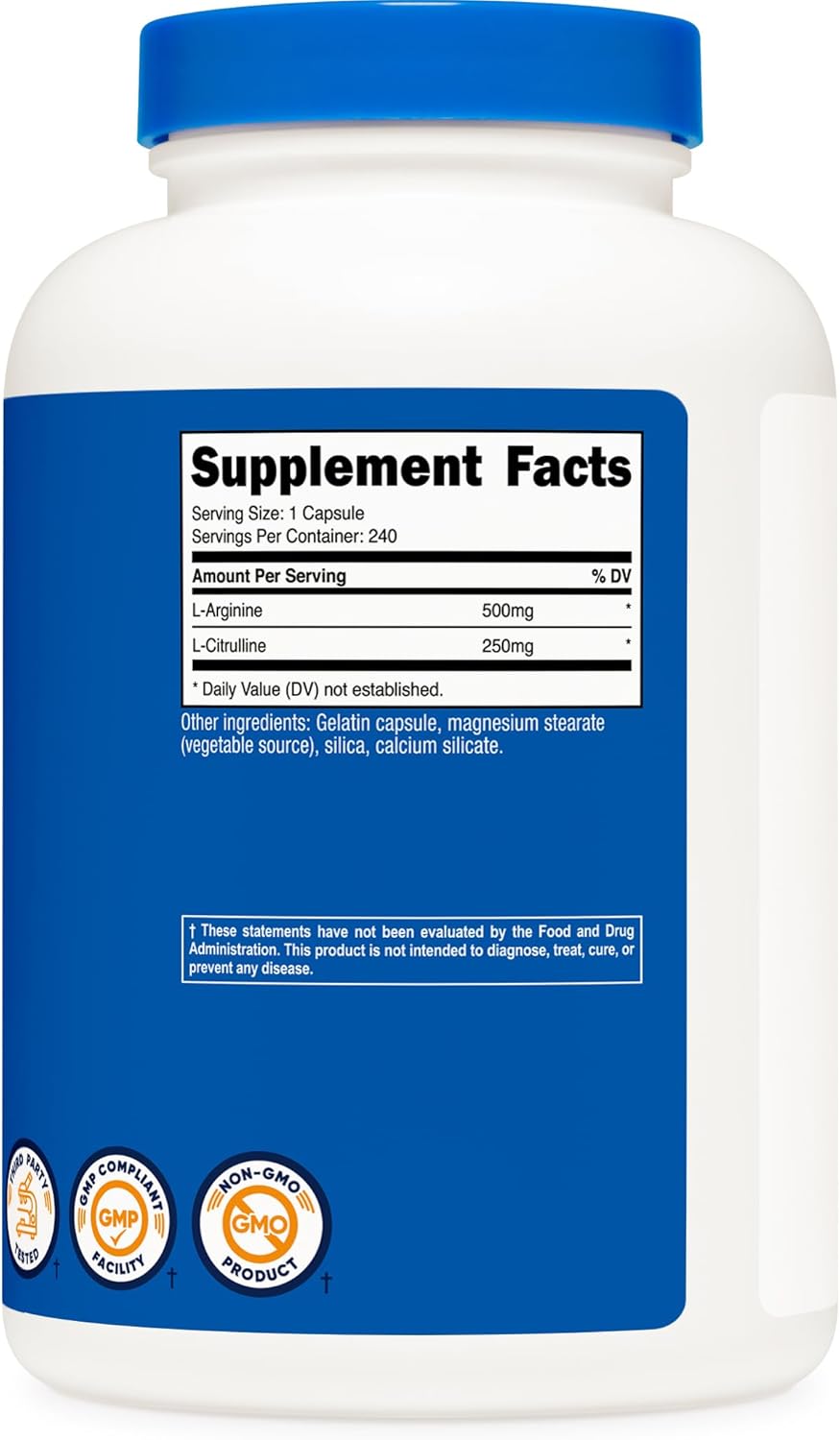 Nutricost L-Arginine L-Citrulline Complex 750mg, 240 Capsules (2 Bottles) - Non-GMO