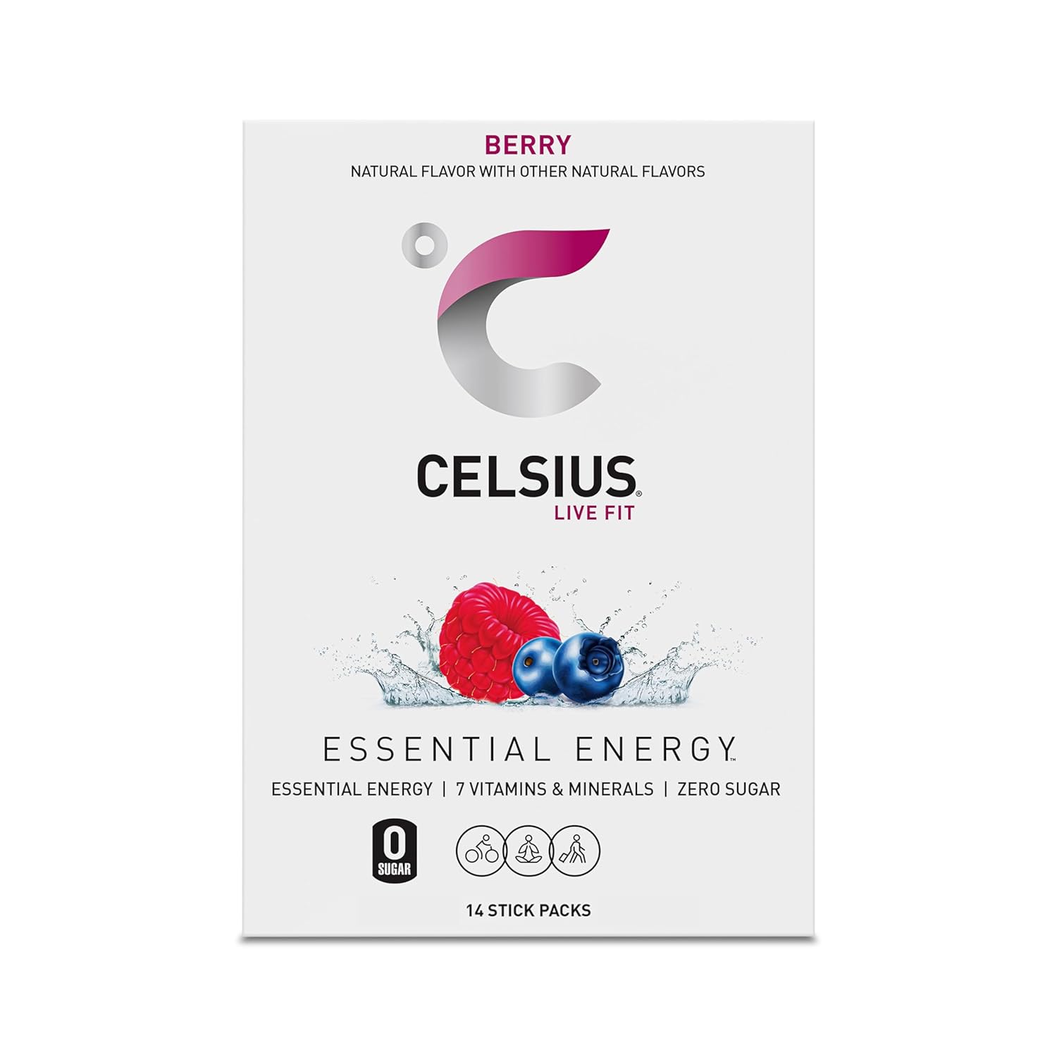 CELSIUS On-the-Go Powder Stick Packs, Zero Sugar (14 Sticks per Pack), Berry, 2.5 Ounce, (Pack of 14)