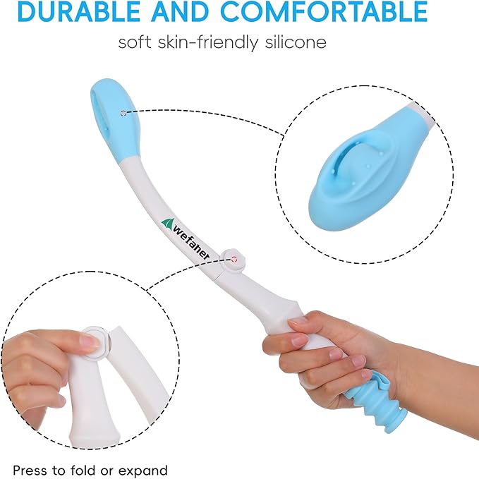 Foldable Toilet Aid, 15.6“ Long Comfort Wipe Wand Bottom Buddy Toilet Self Tissue Aids for Toileting, Self Help Wipe Butt for Overweight Limited Mobility,Elderly, Pregnancy（2pcs）