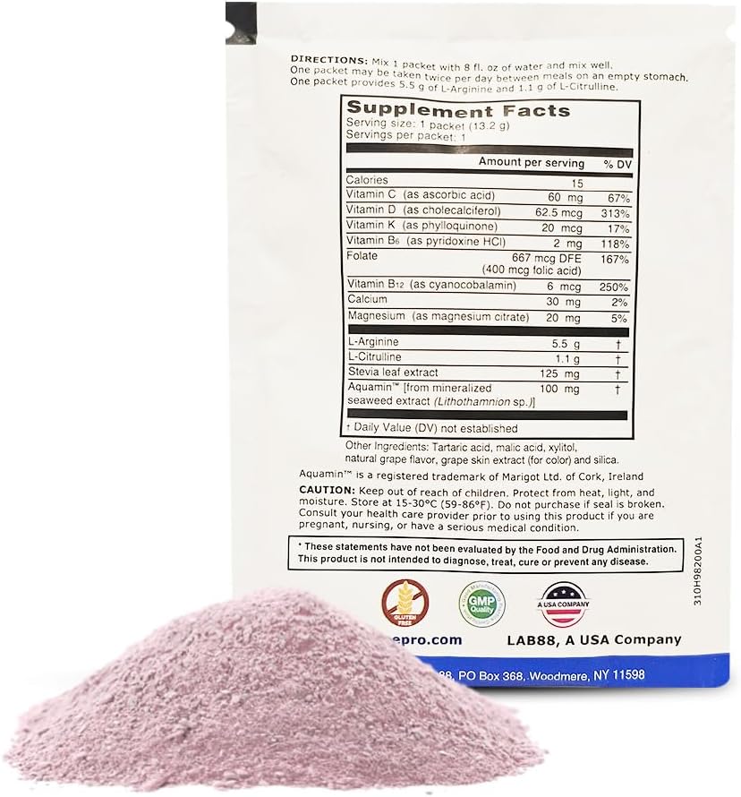 L-ARGININE PRO Supplement Powder | 90 Packets Single Serve Travel Size | 5,500mg of L-arginine Plus 1,100mg L-Citrulline, Raspberry, Orange & Grape