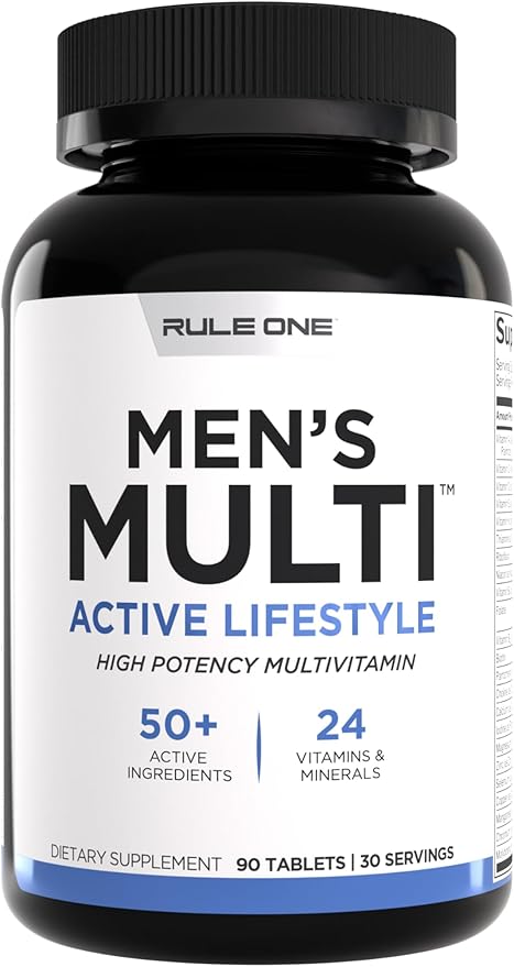 Rule1 Men's Multi - Men's Daily Vitamins, Essential Minerals, Superfoods, Digestive Enzymes, Amino Acids, & Antioxidants for Active Lifestyles and Wellness Support (90 Tablets, 30 Day Supply)