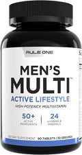 Rule1 Men's Multi - Men's Daily Vitamins, Essential Minerals, Superfoods, Digestive Enzymes, Amino Acids, & Antioxidants for Active Lifestyles and Wellness Support (90 Tablets, 30 Day Supply)