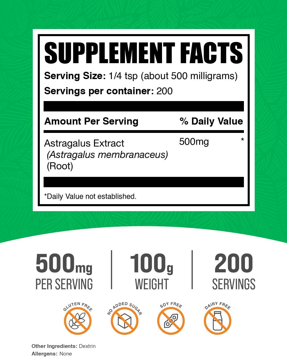BulkSupplements.com Astragalus Extract Powder - Astragalus Root Powder, Herbal Supplement - Vegan & Gluten Free, 500mg per Serving, 100g (3.5 oz) (Pack of 1)