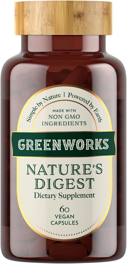 Greenworks Nature's Digest - Advanced Daily Digestive Support for A Healthy Gut and Microbiome - Shelf Stable - Organic, Vegan, Non-GMO (60 Capsules)