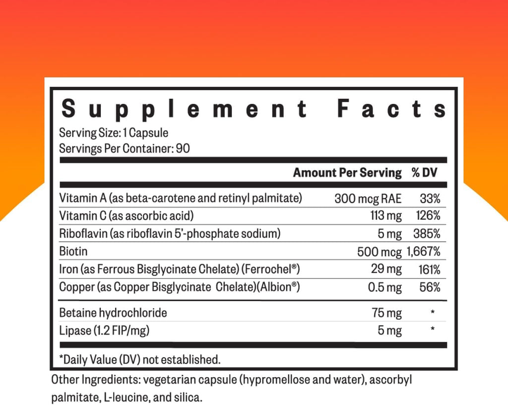 Seeking Health Optimal Iron with Cofactors, as Ferrochel Ferrous Bisglycinate, Vitamin A and C Cofactors, Digestive Enzymes for Optimal Iron Absorption, Vegan and Vegetarian (90 Capsules)*