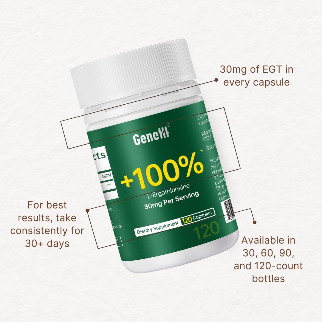 L-Ergothioneine Supplement, 30mg(EGT)/Serving, 6X Ergothioneine Mushroom Extract Supplements Longevity, Immune Support, Heart Health & Brain Supplement, Lab Tested, Made in USA (120 Servings)