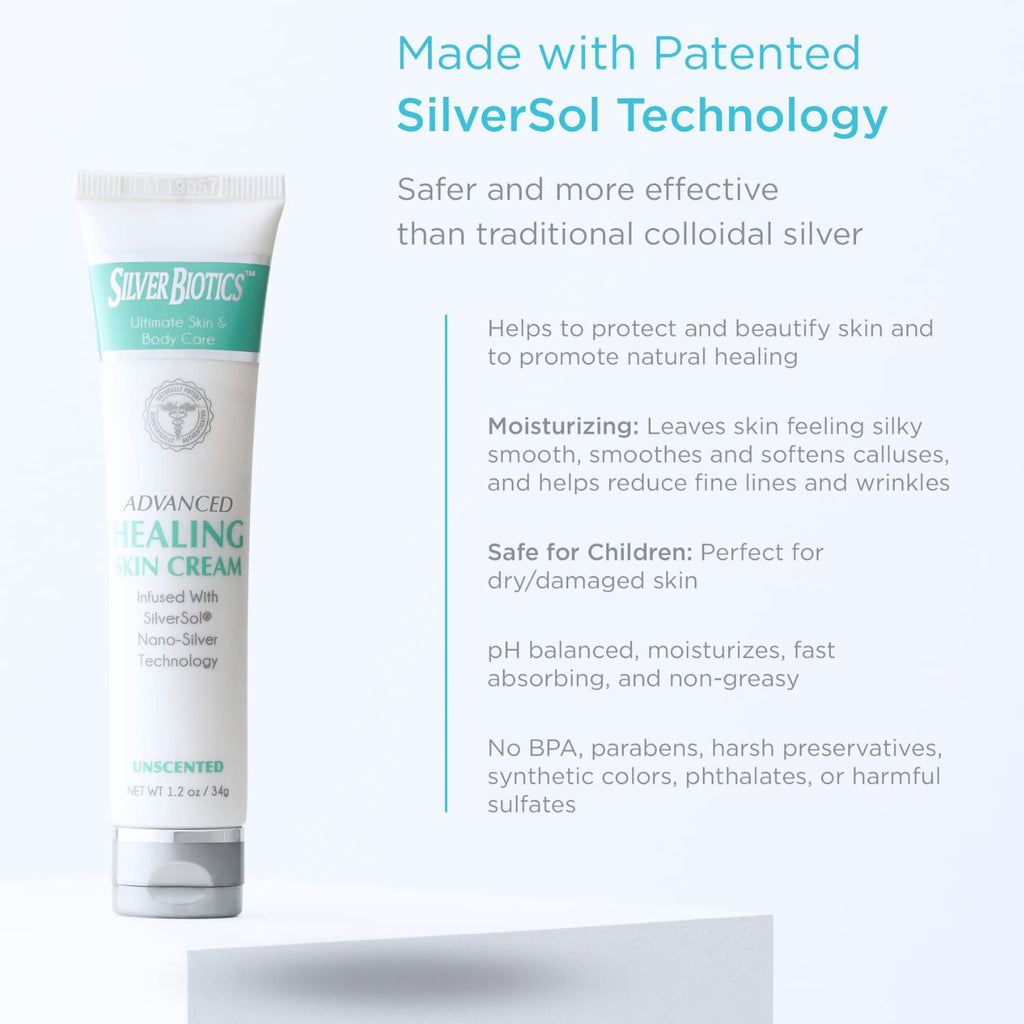 Silver Biotics Nano Silver Healing Lotion Cream | SilverSol and Hyaluronic Acid | All Natural Ingredients to Heal, Smooth Your Skin Blemishes and Scars | Unscented Scent Infused | 1.2 oz