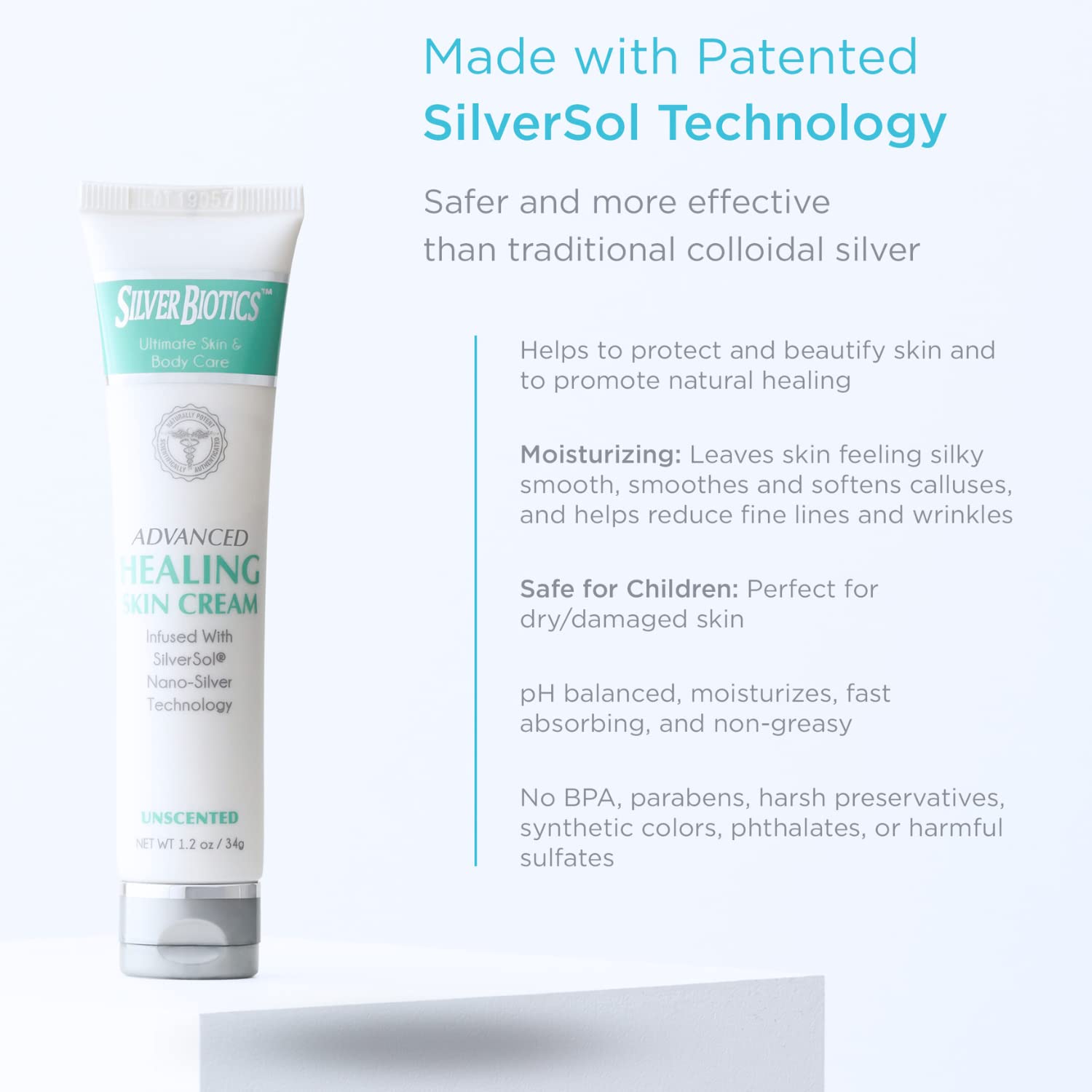 Silver Biotics Nano Silver Healing Lotion Cream | SilverSol and Hyaluronic Acid | All Natural Ingredients to Heal, Smooth Your Skin Blemishes and Scars | Unscented Scent Infused | 1.2 oz