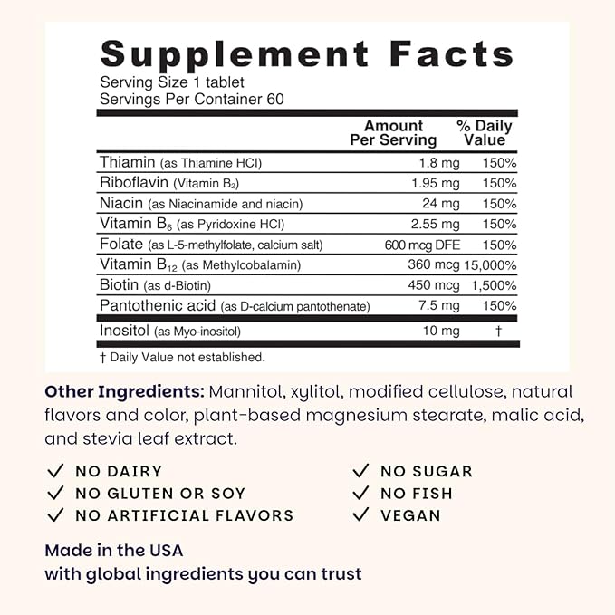 EZ Melts Dissolvable B-Complex - Vitamin B Complex - Provides Energy Metabolism & Heart Health Support - with Methylated B12 & Folate - Non-GMO & Vegan - Strawberry Swirl - 60 Tablets (60 Servings)