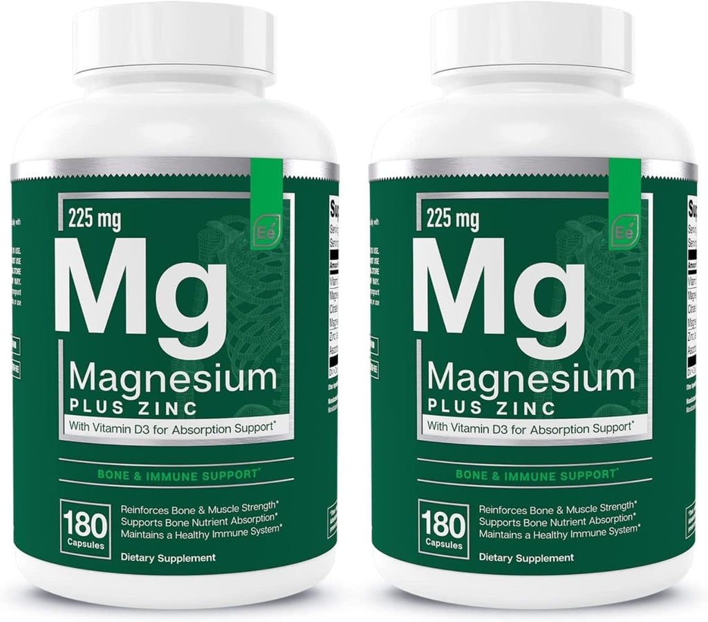 Essential Elements Magnesium & Zinc with Vitamin D3 for Sleep Immune & Bone Support - Magnesium Glycinate, Malate, Citrate 225mg - Triple Magnesium Supplement for Women and Men - 6 Month Supply