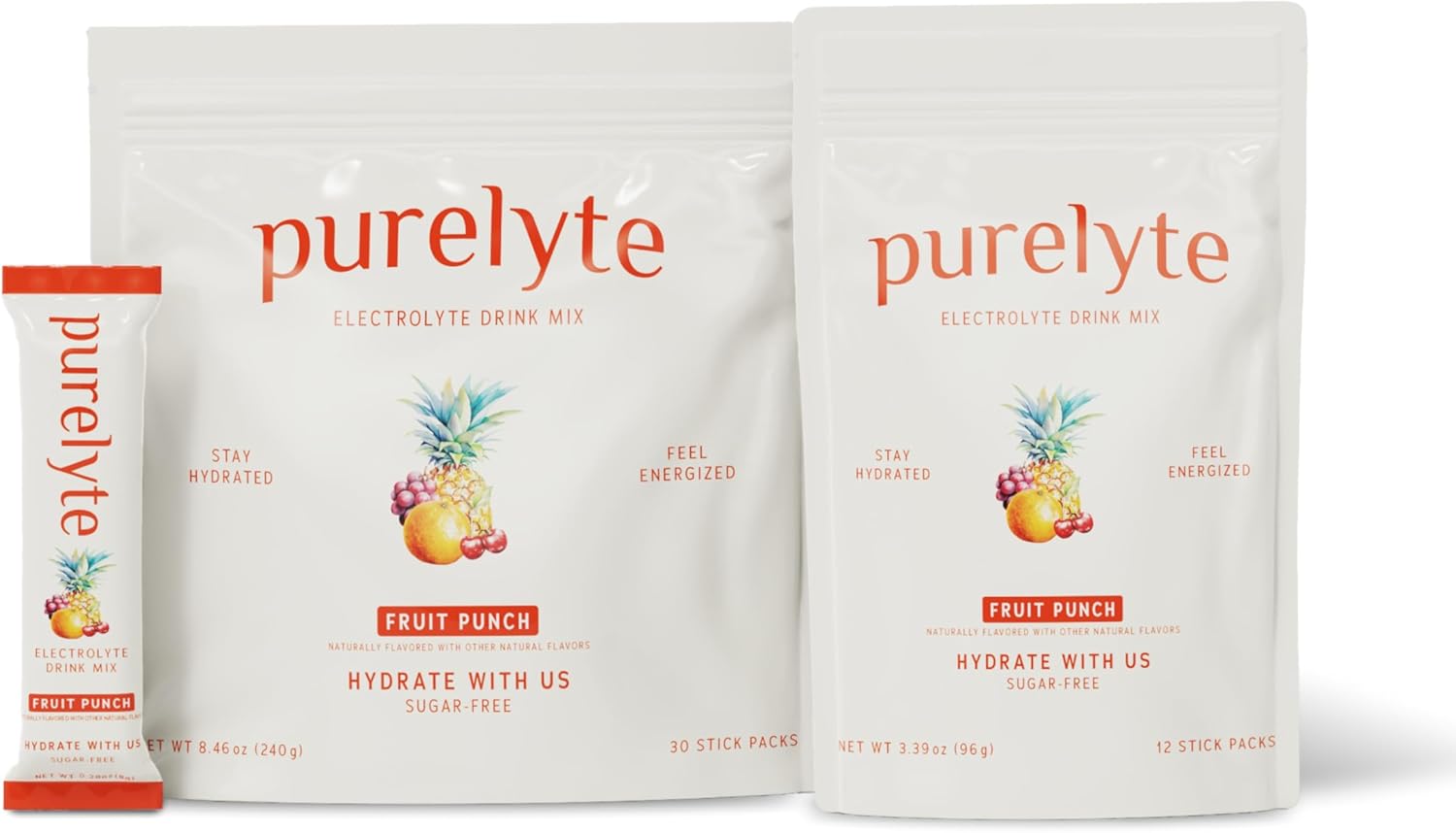 Electrolyte Drink Mix – Sugar-Free Hydration Powder Packets – Clean Electrolytes with Trace Minerals – Keto, Vegan, Gluten-Free – No Artificial Sweeteners – 30 Sticks – Fruit Punch