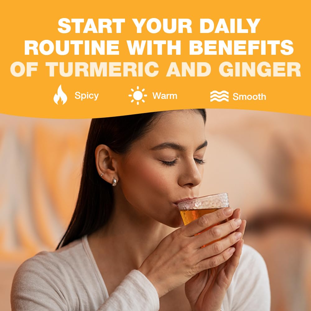 HANDPICK, Organic Turmeric Ginger Tea (100 Tea Bags) | Authentic Indian Origin | Caffeine Free, Gluten Free, Non-GMO | 100% Pure Herbal Blend - Savory & Spicy I Ecofriendly round tea bags