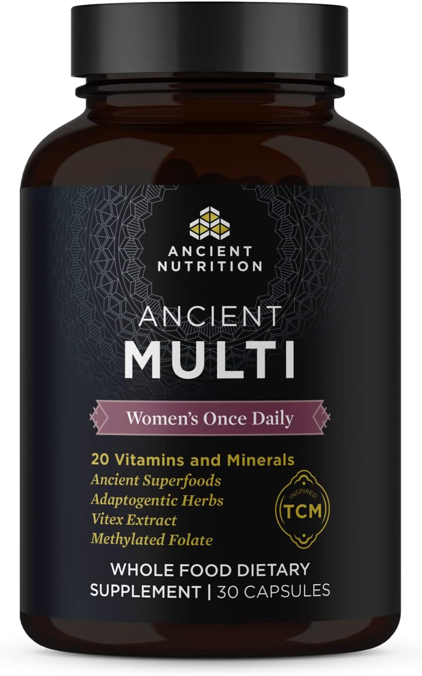 Ancient Nutrition Multivitamin for Women, Women's Once Daily Supplement, Methlyated Vitamin B, C, K2, Magnesium, Folate & Iron, Supports Bone Health, 30 Count