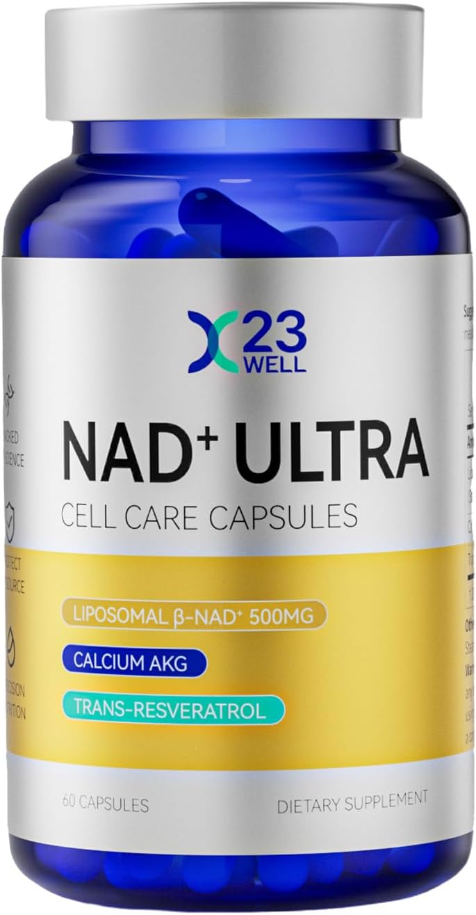 NAD+ Ultra Cell Care Capsules with Liposomal NAD+ Calcium Alpha Ketoglutarate & Trans-resveratrol for Energy Focus Healthy Aging 60 Capsules Supplement