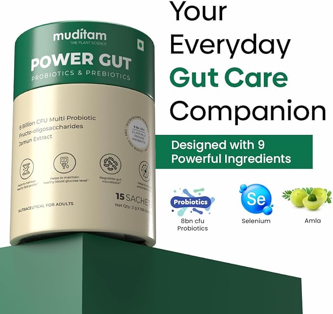 Power Gut - Prebiotics & Probiotics Supplement Constipation, Bloating, Gas & Acidity Relief Clinically Proven Strain 60 Sachet (Pack of 2)