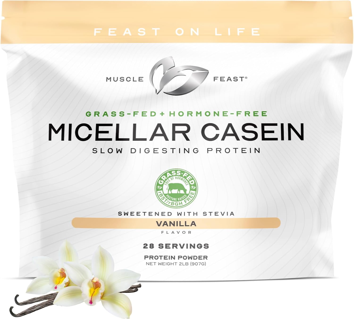 Muscle Feast Micellar Casein Protein, All Natural Pasture Raised Hormone Free Soy Free, Vanilla, 2lb
