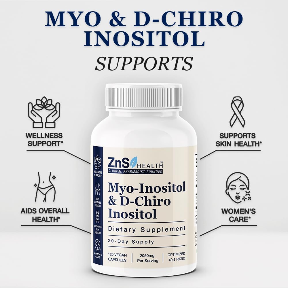ZnS Myo-Inositol & D-Chiro Inositol Supplement | Hormonal Balance & Menstrual Cycle Support | 40:1 Ideal Ratio | Ovarian Health & Fertility Aid | 2050mg | 30-Day Vegan Capsules