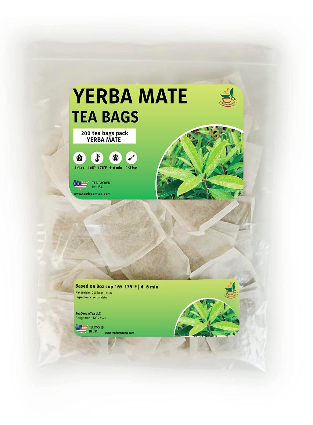 Yerba Mate Tea - Green Cut & Sifted - Unsmoked Energy Boost - 200 Tea Bags - Packed with Nutrients - Your Perfect Coffee Replacement