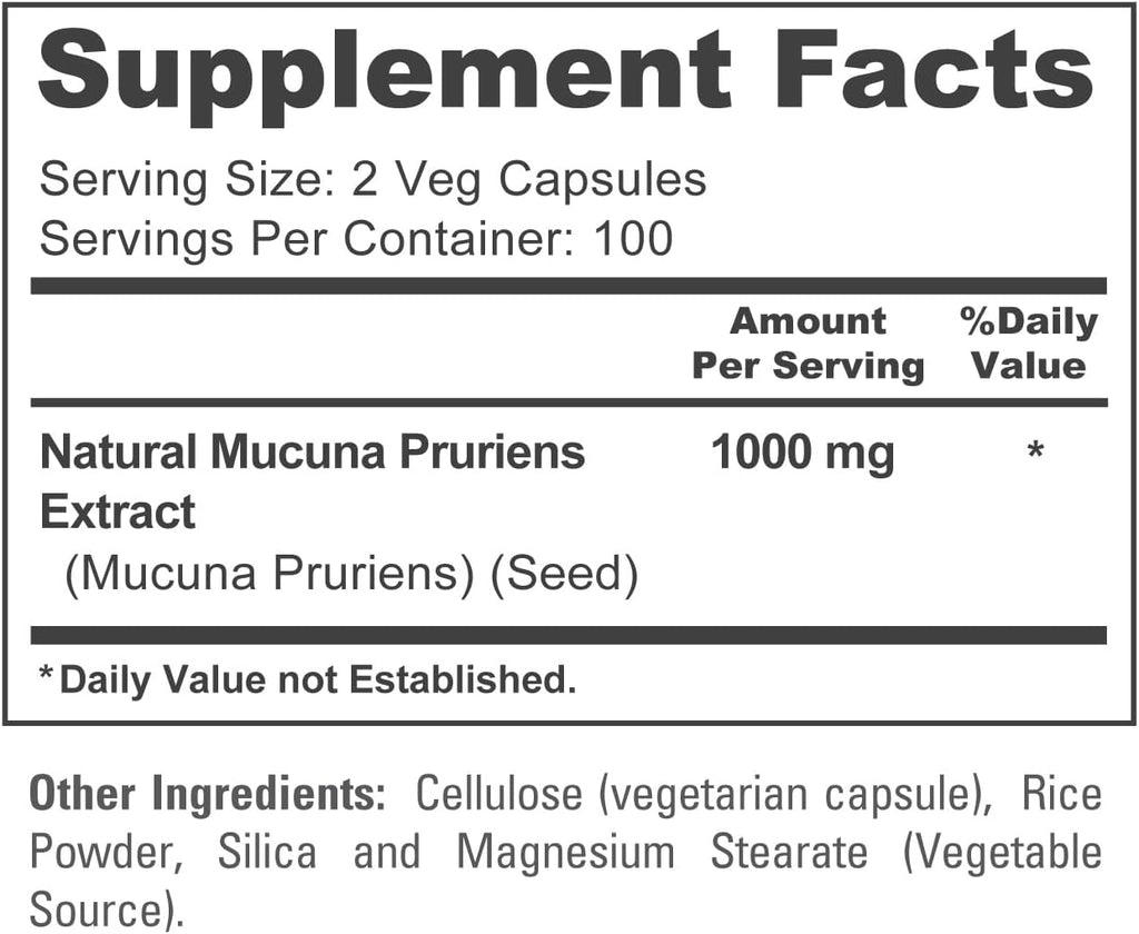 NusaPure Mucuna Pruriens 1000mg 200 Veggie Caps (Non-GMO, 100% Vegetarian, Vegan)